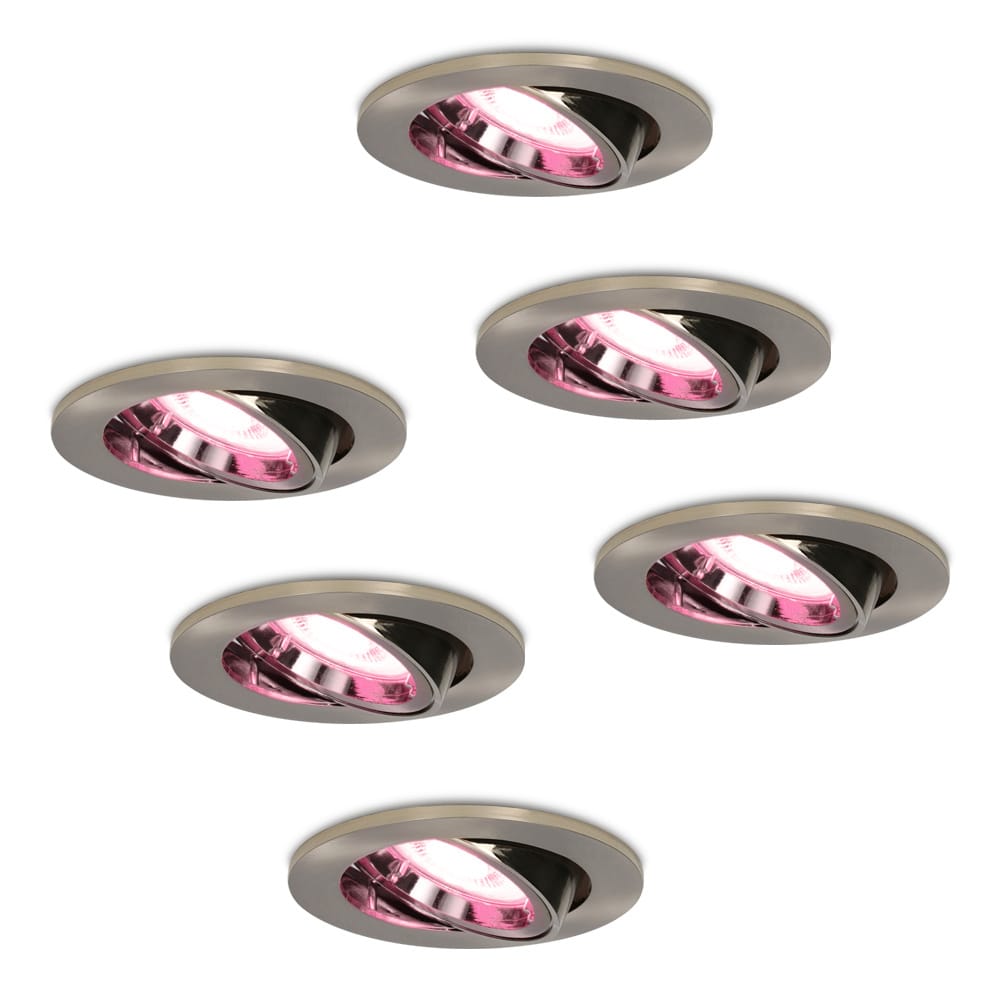 Set van 6 Lublin smart inbouwspots - Wifi + Bluetooth - RGBWW - GU10 - Kantelbaar - Google Home, Amazon Alexa en Siri - IP20 voor binnen - RVS - Plafondspots afbeelding