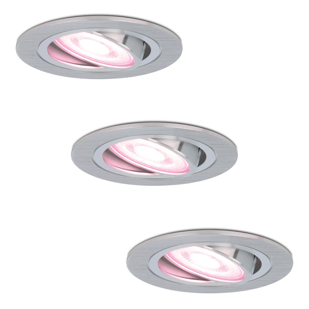 Set van 3 Chandler Smart inbouwspot IP20 voor binnen 5,5 Watt 345 Lumen Kantelbaar Wifi Bluetooth RGBWW GU10 Google Home, Amazon Alexa en Siri RVS