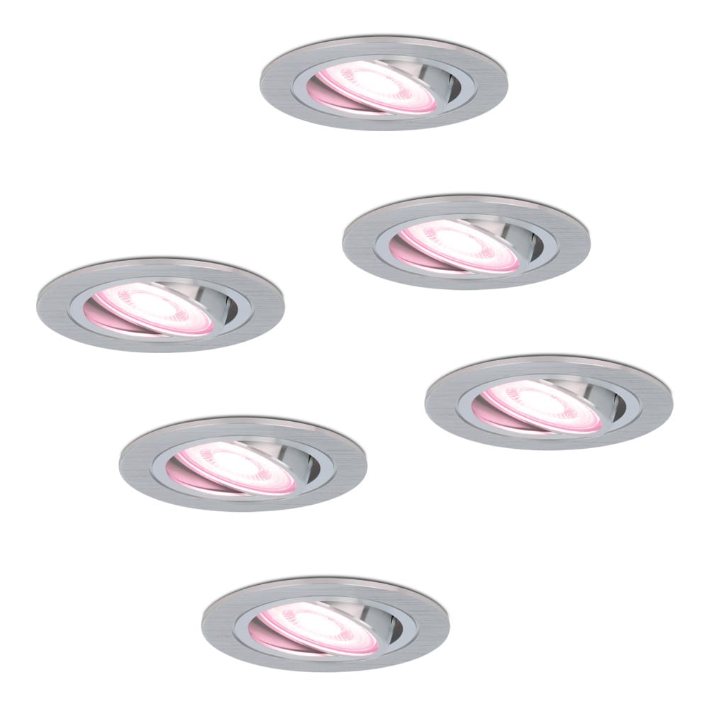 Set van 6 Chandler - Smart inbouwspot - IP20 voor binnen - 5,5 Watt 345 Lumen - Kantelbaar - Wifi + Bluetooth - RGBWW - GU10 - Google Home, Amazon Alexa en Siri - RVS afbeelding