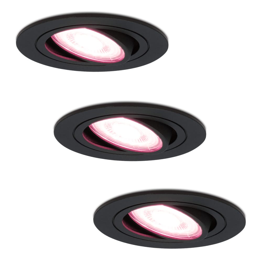 Set van 3 Miro smart inbouwspots - Wifi + Bluetooth - RGBWW - GU10 - Kantelbaar - Google Home, Amazon Alexa en Siri - IP20 voor binnen - Zwart - Plafondspots afbeelding