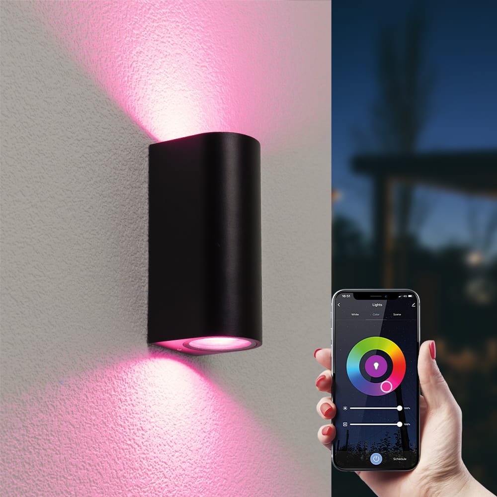 Douglas Smart Wandlamp LED - Wifi + Bluetooth - 11 Watt 690 lumen - Dimbaar - RGBWW - IP65 waterdicht - GU10 - Up&Down lamp - Zwart - Google Home, Amazon Alexa en Siri afbeelding