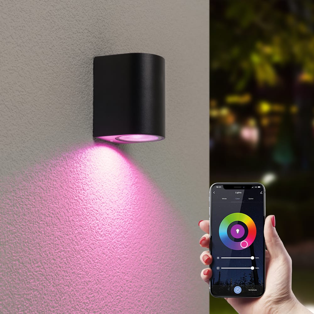 Alvin Smart Wandlamp LED - Wifi + Bluetooth - 5,5 Watt 345 lumen - Dimbaar - RGBWW - IP65 waterdicht - GU10 - Downlight - Zwart - Google Home, Amazon Alexa en Siri afbeelding