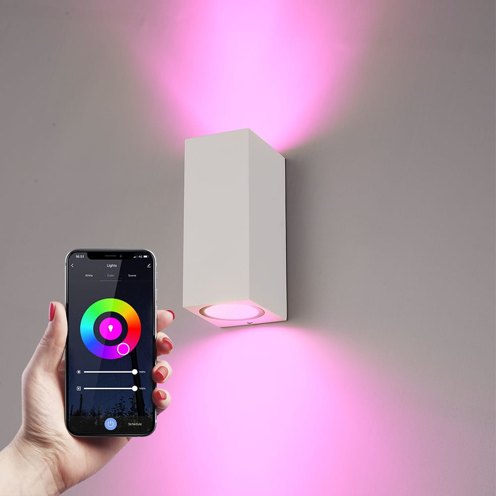 Selma Smart Wandlamp LED - Wifi + Bluetooth - 11 Watt 690 lumen - Dimbaar - RGBWW - IP65 waterdicht - GU10 - Up Down lamp - Wit - Google Home, Amazon Alexa en Siri afbeelding