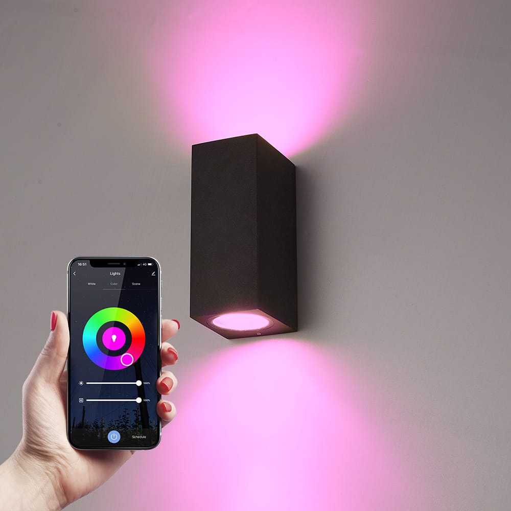 Selma Smart Wandlamp LED - Wifi + Bluetooth - 11 Watt 690 lumen - Dimbaar - RGBWW - IP65 waterdicht - GU10 - Up Down lamp - Zwart - Google Home, Amazon Alexa en Siri afbeelding