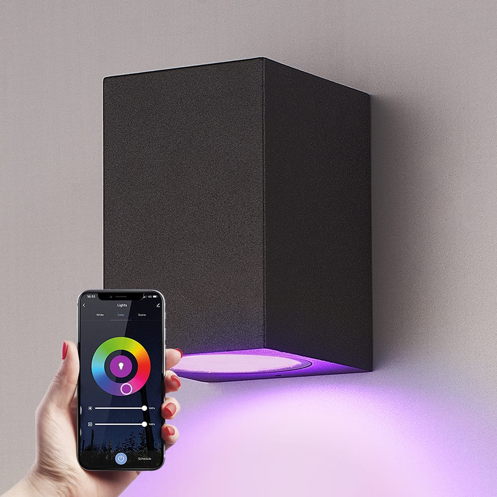 Marion Smart Wandlamp LED - Wifi + Bluetooth - 5,5 Watt 345 lumen - Dimbaar - RGBWW - IP65 waterdicht - GU10 - Downlight - Zwart - Google Home, Amazon Alexa en Siri afbeelding 1