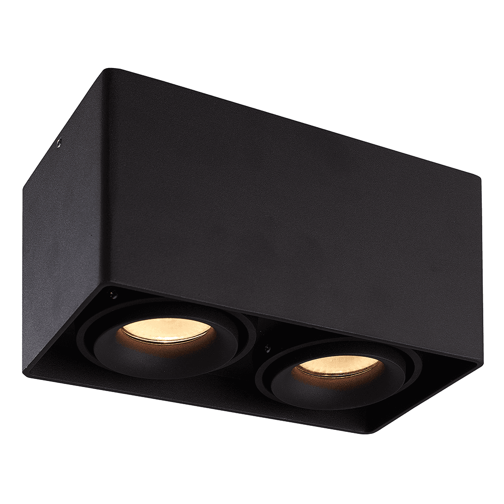 Esto LED Opbouwspot - Vierkant - 2 lichts - Kantelbaar - Dimbaar - 2700K warm wit - GU10 - Opbouwspot - Voor binnen - Vervangbare afdekring - Zwart afbeelding