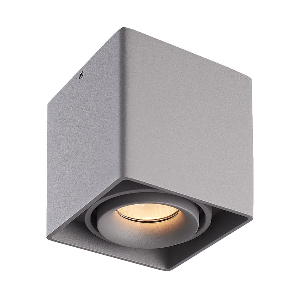 Vierkante LED Opbouwspot Esto - Kantelbaar - Dimbaar - 2700K warm wit - 4 Watt 345 lumen - GU10 - Plafondspot - Voor binnen - Vervangbare afdekring - Grijs afbeelding 1