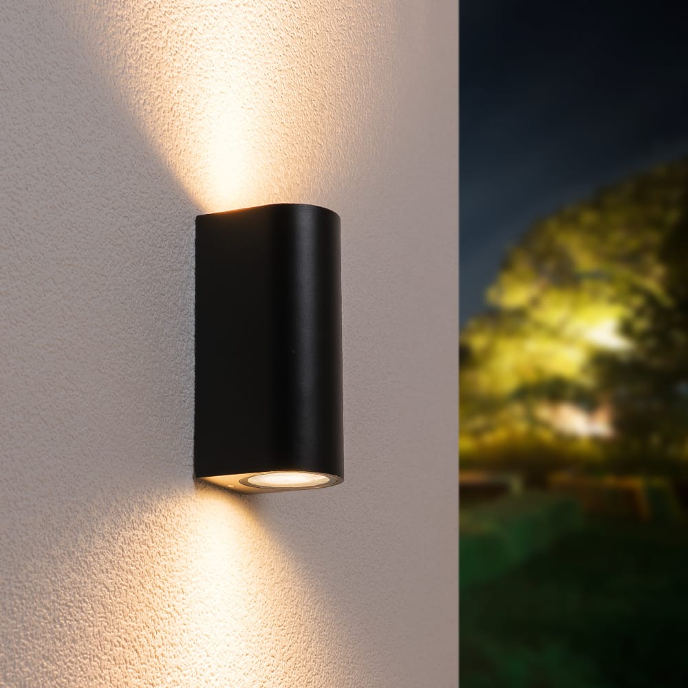 Douglas LED Wandlamp - Dimbaar - 8 watt 690 lumen - 2700K Warm Wit - IP65 Waterdicht voor Binnen en buiten - GU10 Vervangbare lichtbron - Up & Down Light - Zwart afbeelding