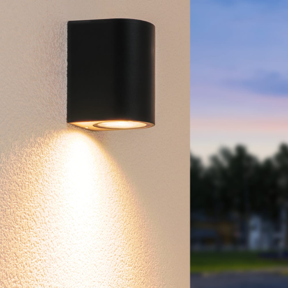 Alvin LED Wandlamp - Dimbaar - 4 Watt 345 lumen - 2700K Warm Wit - IP65 Waterdicht voor Binnen en buiten - GU10 Vervangbare lichtbron - Downlight - Zwart afbeelding