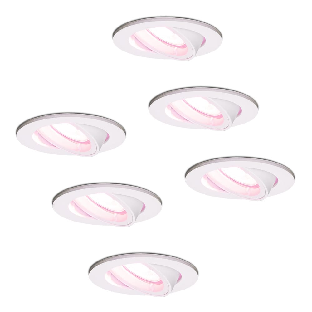 Set van 6 Dublin smart inbouwspots - Wifi + Bluetooth - RGBWW - GU10 - Kantelbaar - Google Home, Amazon Alexa en Siri - IP20 voor binnen - Wit - Plafondspots afbeelding