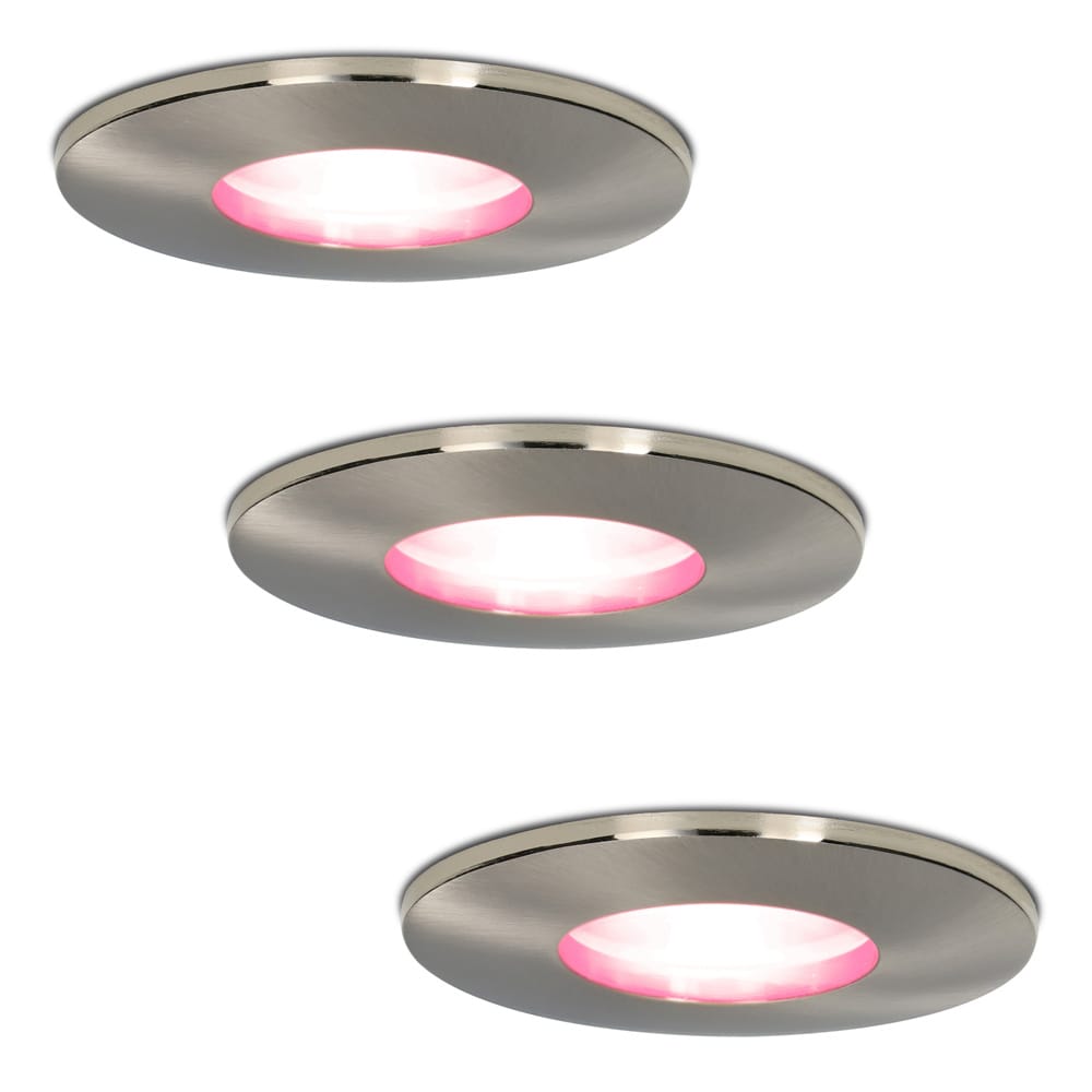Set van 3 Vegas - Smart inbouwspot - IP44 waterdicht - 5,5 Watt 345 Lumen - Wifi + Bluetooth - RGBWW - GU10 - Google Home, Amazon Alexa en Siri - Voor binnen, buiten en badkamer - RVS afbeelding