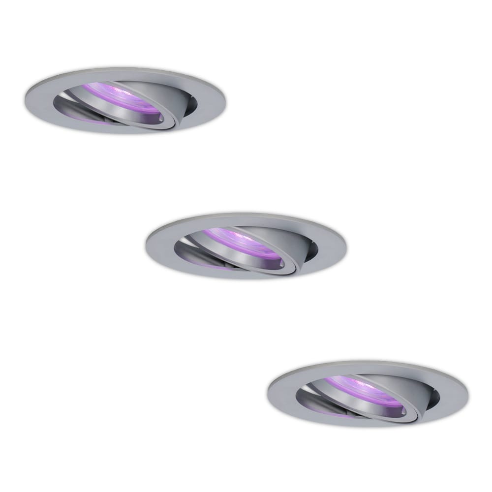 Set van 3 Jose smart inbouwspots - Wifi + Bluetooth - RGBWW - GU10 - Kantelbaar - Google Home, Amazon Alexa en Siri - IP20 voor binnen - RVS afbeelding