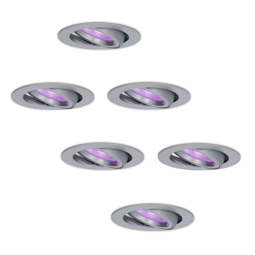 Set van 6 Jose smart inbouwspots - Wifi + Bluetooth - RGBWW - GU10 - Kantelbaar - Google Home, Amazon Alexa en Siri - IP20 voor binnen - RVS afbeelding