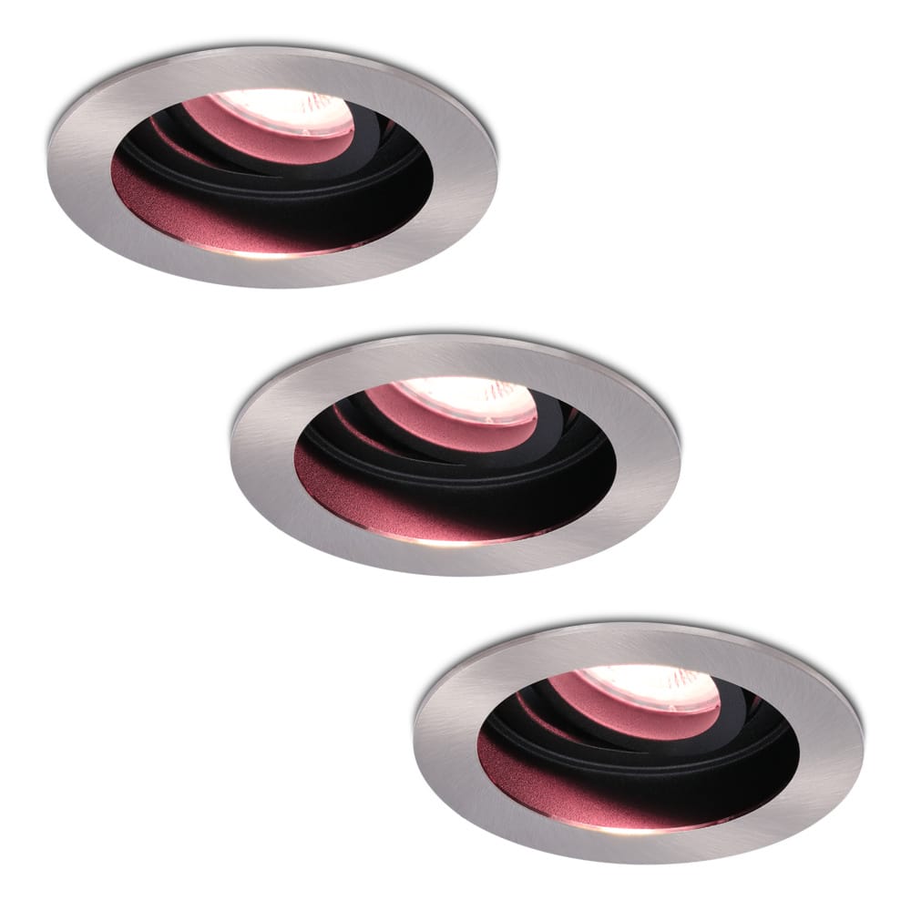 Set van 3 Mesa - Smart inbouwspot - IP20 voor binnen - 5,5 Watt 345 Lumen - Kantelbaar - Wifi + Bluetooth - Verzonken - RGBWW - GU10 - Google Home, Amazon Alexa en Siri - RVS afbeelding