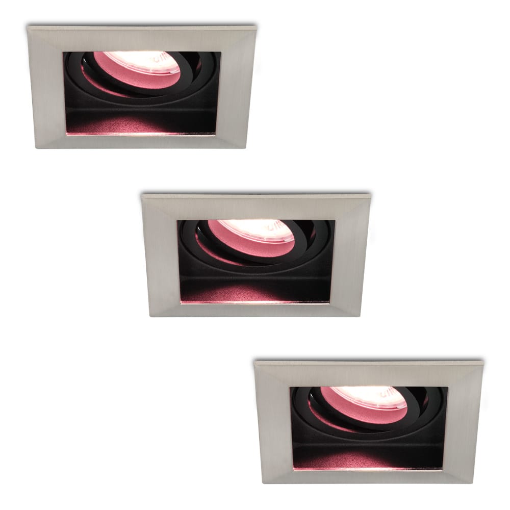 Set van 3 Durham smart inbouwspots vierkant - Wifi + Bluetooth - RGBWW - GU10 - Kantelbaar - Google Home, Amazon Alexa en Siri - IP20 voor binnen - RVS - Verzonken afbeelding
