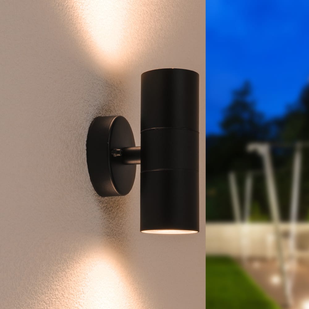 Jasmin LED Wandlamp - 8 watt 690 lumen - IP44 Waterdicht - GU10 vervangbare lichtbron - 2700K Warm Wit - Dimbaar - Binnen en buiten - Up & down light - Zwart afbeelding