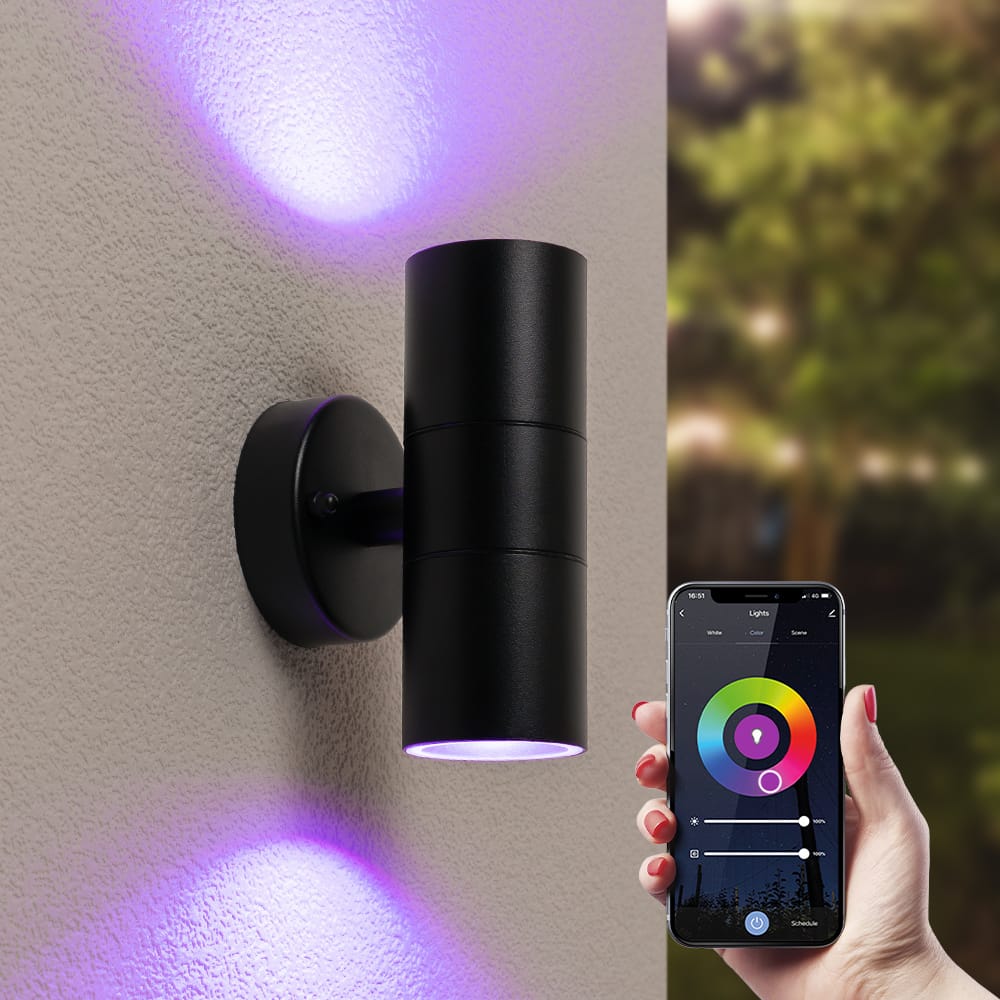 Blenda Smart Wandlamp LED - Wifi + Bluetooth - 11 Watt 800 lumen - RGBWW - IP44 waterdicht - GU10 - Up Down lamp - Zwart - Google Home, Amazon Alexa en Siri afbeelding