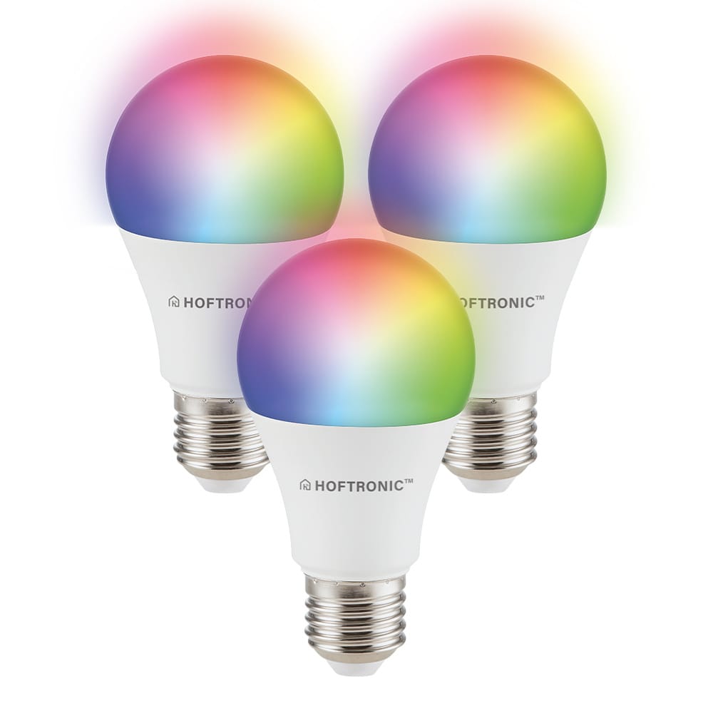 Set van 3 Smart E27 lampen - A60 Bolvorm - 10 Watt 806 lumen - RGBWW - Wifi & Bluetooth - Bestuurbaa