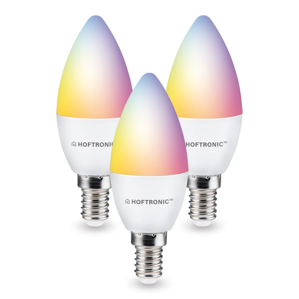 Set van 3 Smart lampen - E14 Fitting - C37 Kaarslamp - 5,5 Watt 470 lumen - RGBWW - Wifi & Bluetooth - Bestuurbaar via app - Google Home, Amazon Alexa en Siri - Smart lampen afbeelding
