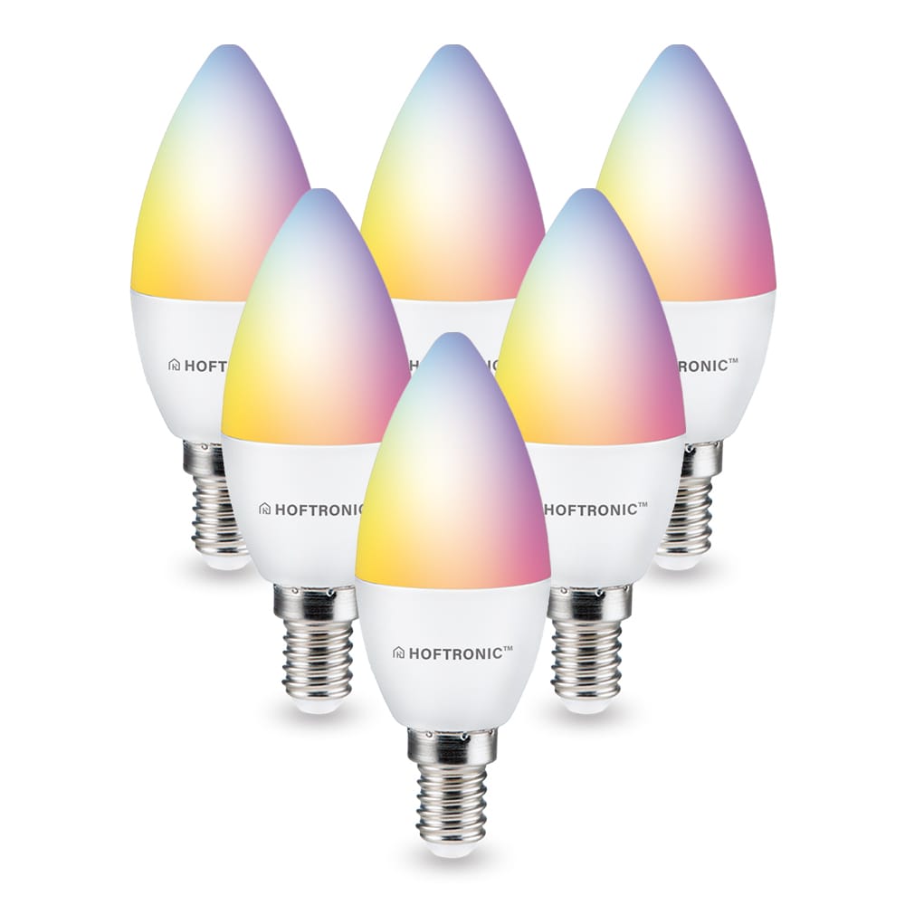 Set van 6 Smart lampen - E14 Fitting - C37 Kaarslamp - 5,5 Watt 470 lumen - RGBWW - Wifi & Bluetooth - Bestuurbaar via app - Google Home, Amazon Alexa en Siri - Smart lampen afbeelding
