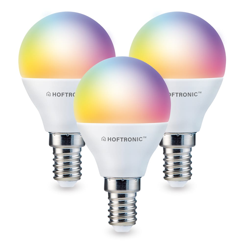 Set van 3 E14 Smart lampen - P45 lamp - 5,5 Watt 470 lumen - RGBWW - Wifi & Bluetooth - Bestuurbaar via app - Google Home, Amazon Alexa en Siri - Smart lampen afbeelding