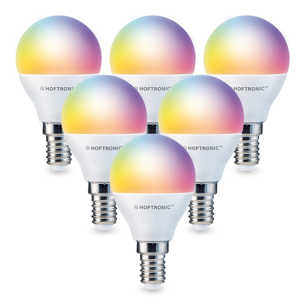 Set van 6 E14 Smart lampen - P45 lamp - 5,5 Watt 470 lumen - RGBWW - Wifi & Bluetooth - Bestuurbaar via app - Google Home, Amazon Alexa en Siri - Smart lampen afbeelding