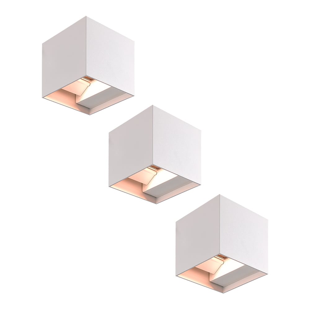 Set van 3 Kansas LED Wandlampen - 7 Watt 660 lumen - IP65 Waterdicht - 3000K Warm Wit - Binnen en buiten - Kubus - Up & Down Light - Wit afbeelding