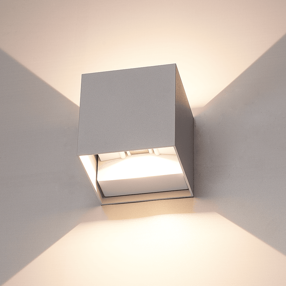 Set van 3 Kansas LED Wandlampen - 7W 560lm - IP65 - 3000K - Binnen en buiten - Kubus - Up & Down Light - Grijs afbeelding
