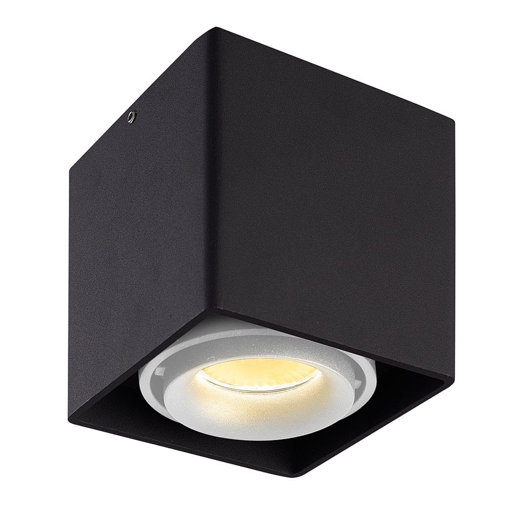 Dimbare LED Opbouwspot plafond Esto - Zwart met witte afdekring - IP20 - kantelbaar - excl. GU10 lichtbron - voor droge ruimtes afbeelding 1