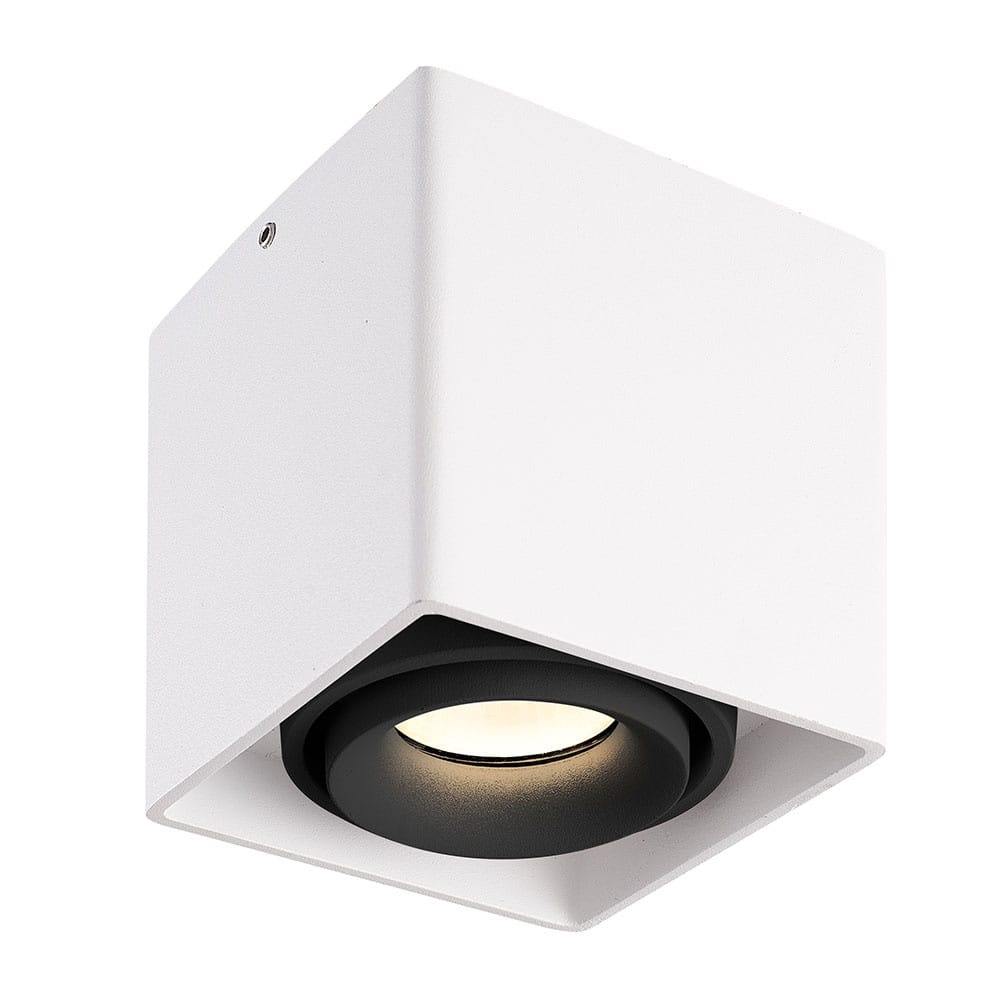 Dimbare LED Opbouwspot plafond Esto - Wit met zwarte afdekring - IP20 - kantelbaar - excl. GU10 lichtbron - voor droge ruimtes afbeelding