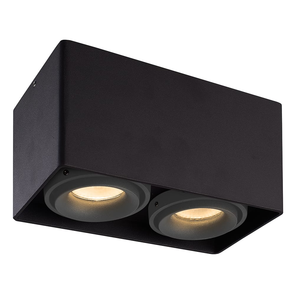 Dimbare LED Opbouwspot plafond Esto - 2 Lichts - Zwart met grijze afdekringen - IP20 - kantelbaar - excl. GU10 lichtbron - voor droge ruimtes afbeelding