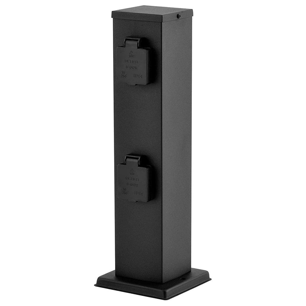 LED Buitenstopcontactpaal 38cm - sokkellamp met buitenstopcontact - 4 stopcontacten - IP44 waterdicht - E27 fitting - Zwart afbeelding
