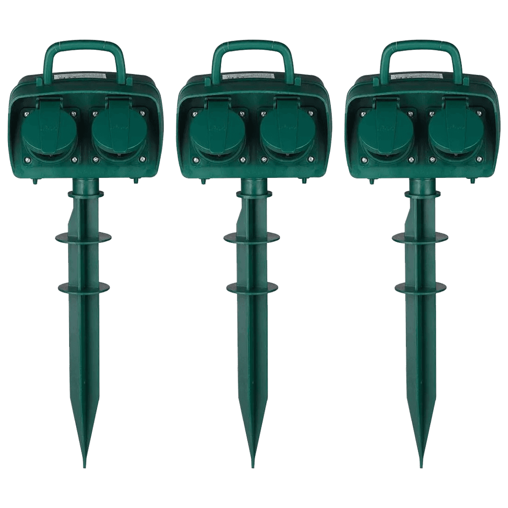 Set van 3 buitenstopcontacten - 4 stopcontacten - IP44 waterdicht - 3 meter kabel - Tuincontactdoos - Stekkerdoos - Groen afbeelding