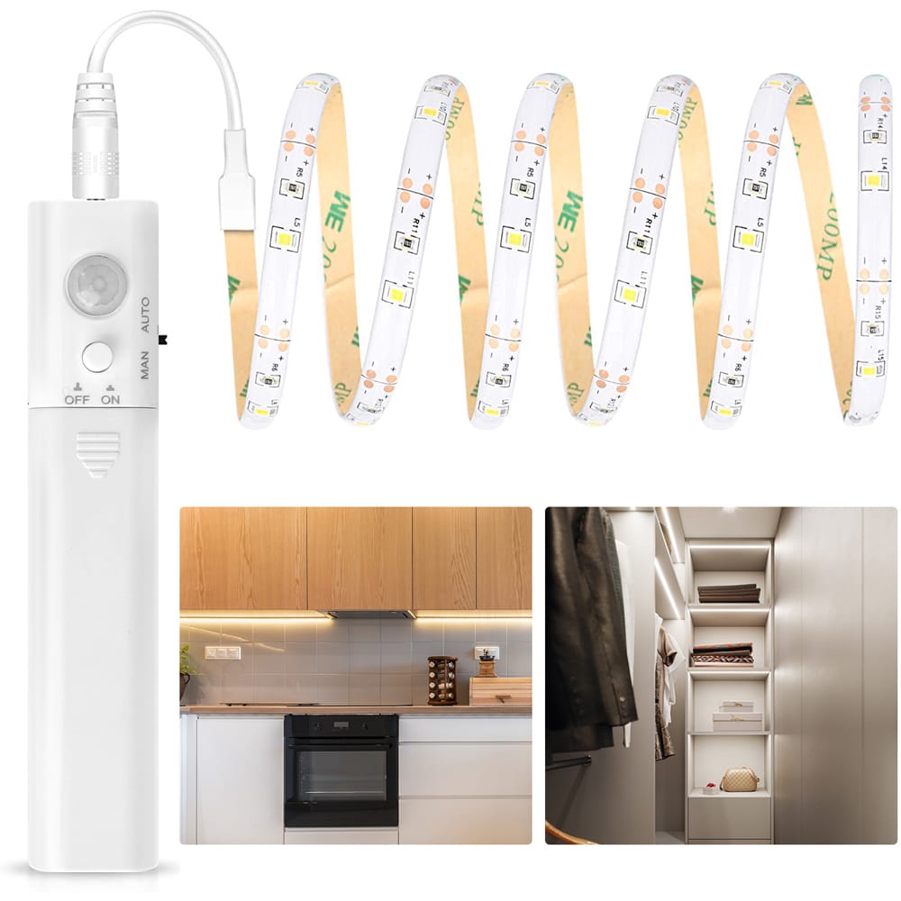 LED Strip 1 meter Met bewegingssensor Op batterij 3000K warm wit Trapverlichting 2W 130lm IP65 waterdicht Voor binnen en buiten