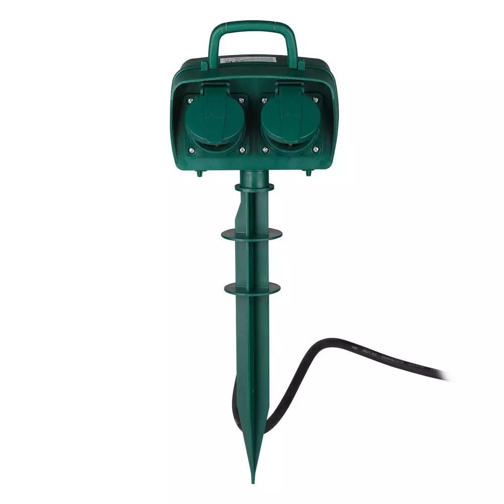 Set van 6 buitenstopcontacten - 2 stopcontacten - IP44 waterdicht - 3 meter kabel - Timer - Tuincontactdoos - Stekkerdoos - Groen afbeelding