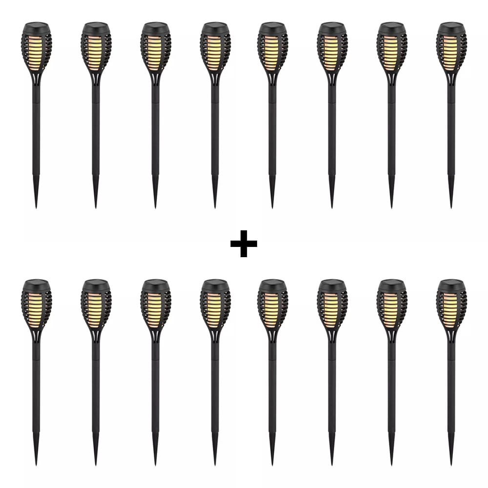 16 pack Youth Fire LED Solarlamp tuinfakkel met vlammeneffect incl. schemersensor 2200K extra warm wit IP44 Spatwaterdicht Prikspot 50cm Solar tuinverlichting