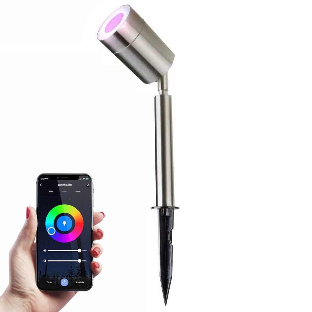 Nancy Smart LED Prikspot - Wifi + Bluetooth - 5,5 Watt - IP44 waterdicht - Bestuurbaar via app - Google Home, Amazon Alexa en Siri - RVS - Tuinspots afbeelding