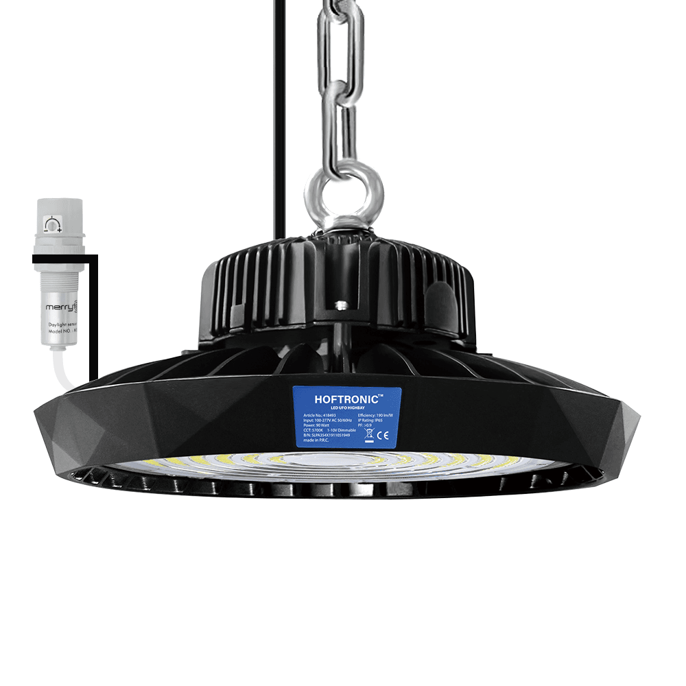 Saturn LED High Bay met daglichtsensor - Dimbaar - 90 Watt 17.100 lumen (190lm/W) - 5700K daglicht wit - 120° - IP65 - Bridgelux LED&apos;s afbeelding