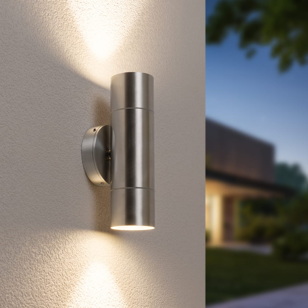 Dax LED Wandlamp - Dimbaar - 10 Watt 800 lumen - 4000K neutraal wit - IP65 Waterdicht voor Binnen en buiten - GU10 Vervangbare lichtbron - Up & Down Light - RVS afbeelding
