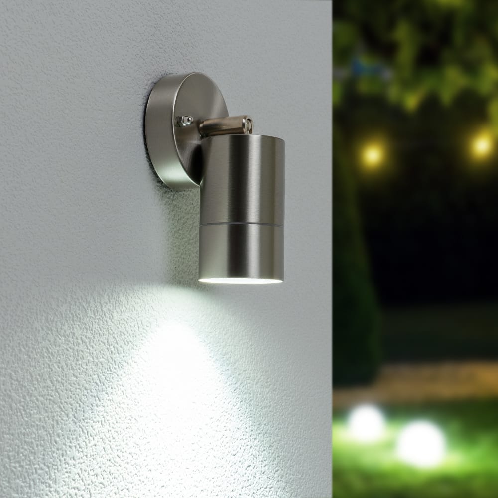 Lago LED Wandlamp RVS - 5 Watt 400 lumen - IP44 Waterdicht - GU10 - 6000K Daglicht Wit - Dimbaar - Kantelbaar - Binnen en buiten - Modern afbeelding