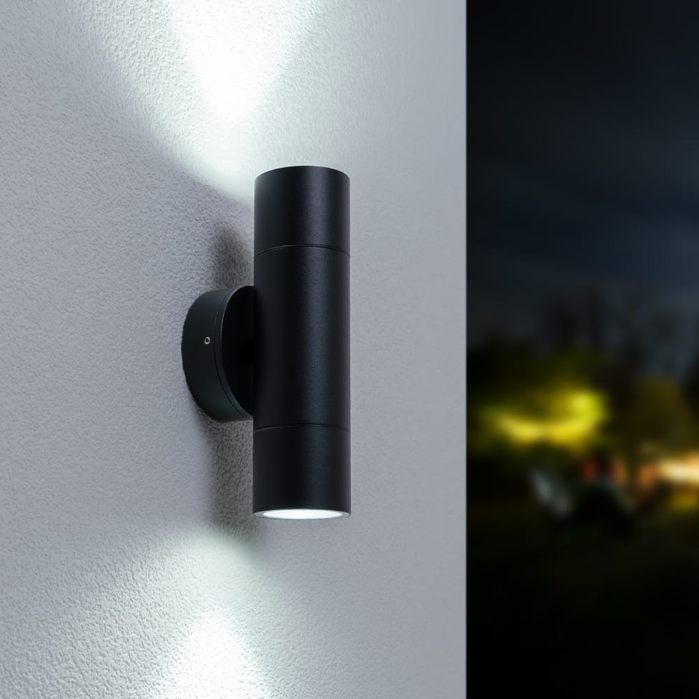 Dax LED Wandlamp - Dimbaar - 10 Watt 800 lumen - 6000K Daglicht Wit - IP65 Waterdicht voor Binnen en buiten - GU10 Vervangbare lichtbron - Up & Down Light - Zwart afbeelding