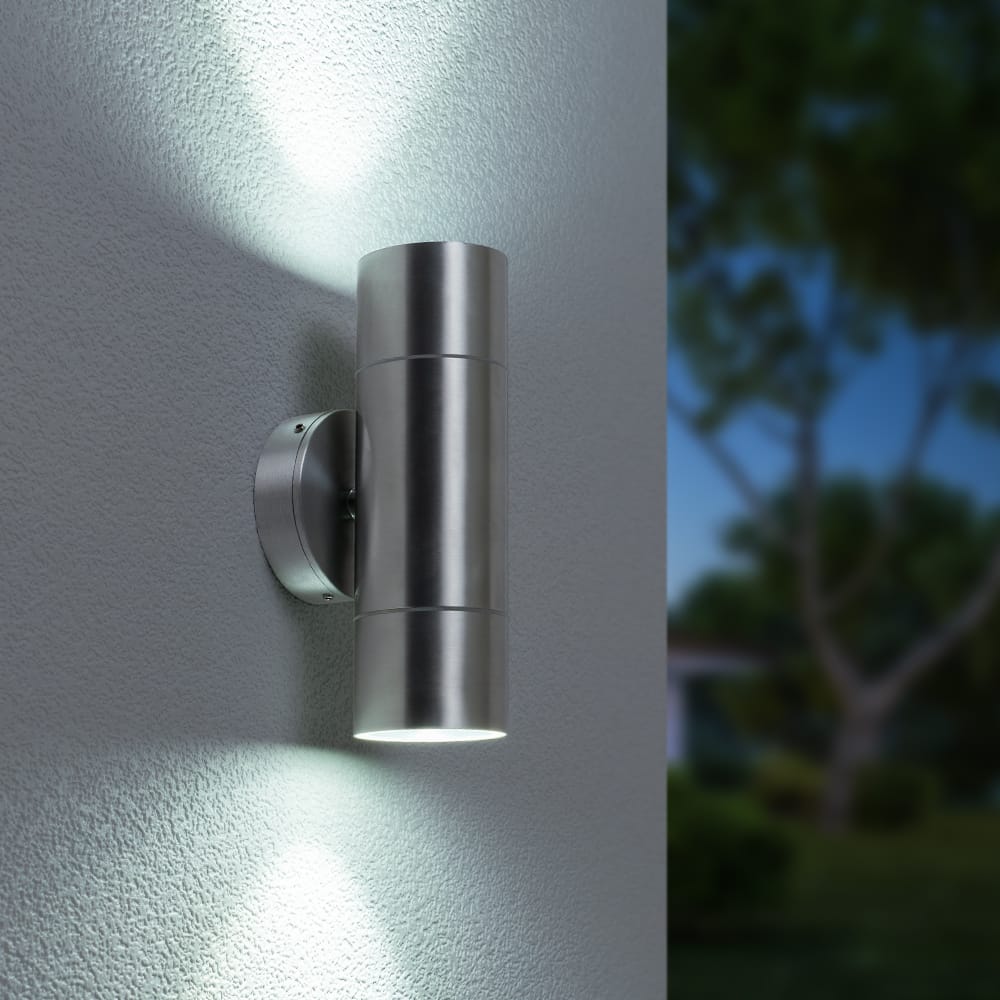 Dax LED Wandlamp - Dimbaar - 10 Watt 800 lumen - 6000K Daglicht Wit - IP65 Waterdicht voor Binnen en buiten - GU10 Vervangbare lichtbron - Up & Down Light - RVS afbeelding