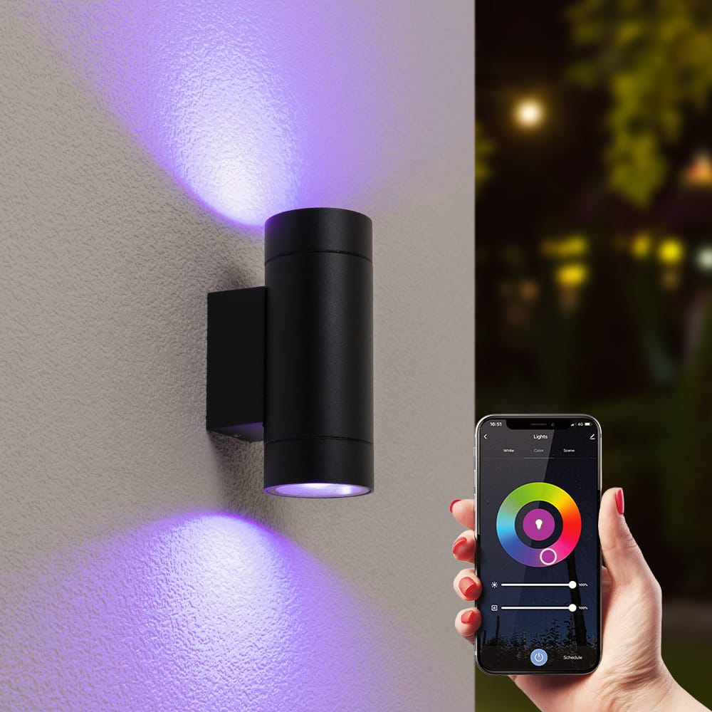 Cali Smart Wandlamp LED - Wifi + Bluetooth - 11W 690lm - Dimbaar - RGBWW - IP65 waterdicht - GU10 - Up Down lamp - Zwart - Google Home, Amazon Alexa en Siri afbeelding