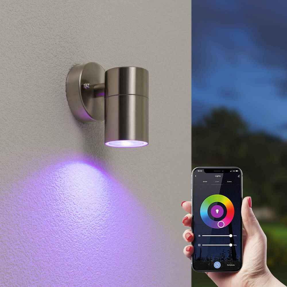 Mason - Smart LED Wandlamp - IP44 waterdicht - 5,5 Watt 345 Lumen - Wifi + Bluetooth - RGBWW - GU10 - Google Home, Amazon Alexa en Siri - Downlight - RVS afbeelding 1