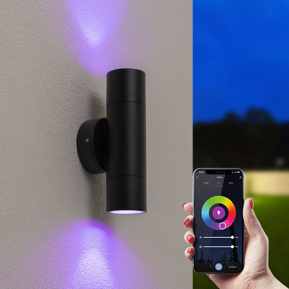 Dax Smart Wandlamp LED - Wifi + Bluetooth - 11 Watt 690 lumen - RGBWW - IP65 waterdicht - GU10 - Up & Down lamp voor binnen en buiten - Zwart - Google Home, Amazon Alexa en Siri afbeelding