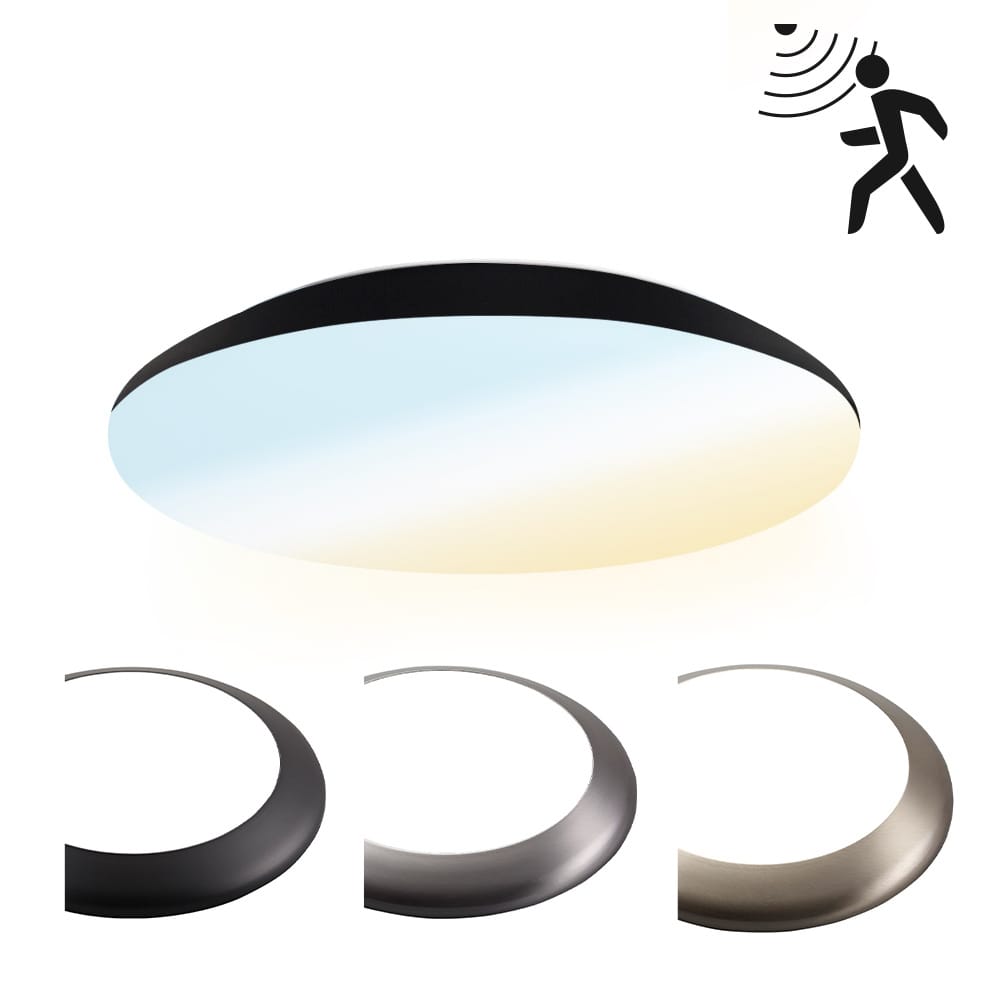 LED Bulkhead - Bewegingssensor - Ø25 cm - 12 watt - 1300 Lumen - 3 Lichtkleuren - CCT Switch - IP65 Waterdicht - IK10 - Zwart - Plafondlamp afbeelding
