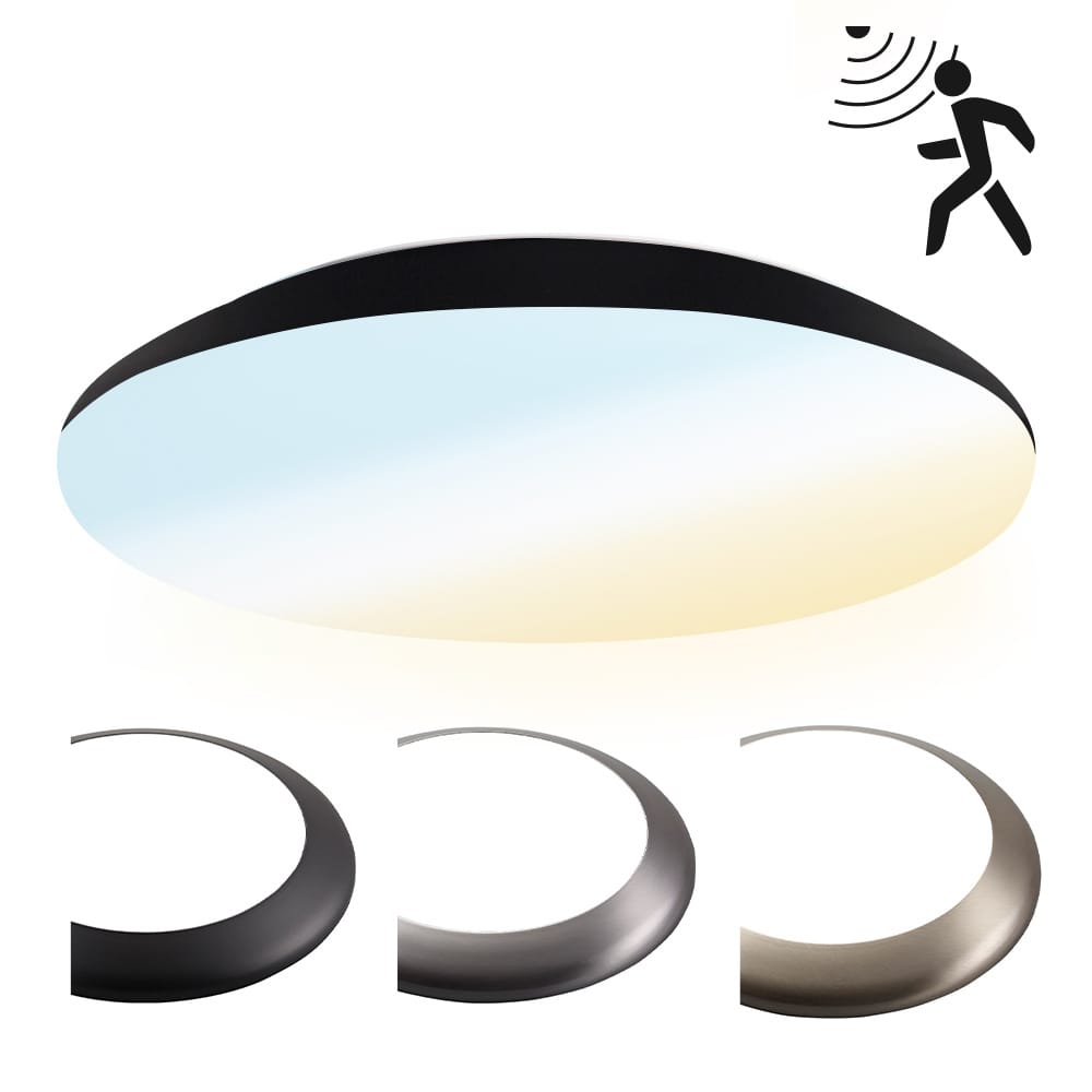LED Bulkhead - Bewegingssensor - Ø38 cm - 25 watt - 2600 Lumen - 3 Lichtkleuren - CCT Switch - IP65 Waterdicht - IK10 - Zwart - Plafondlamp afbeelding