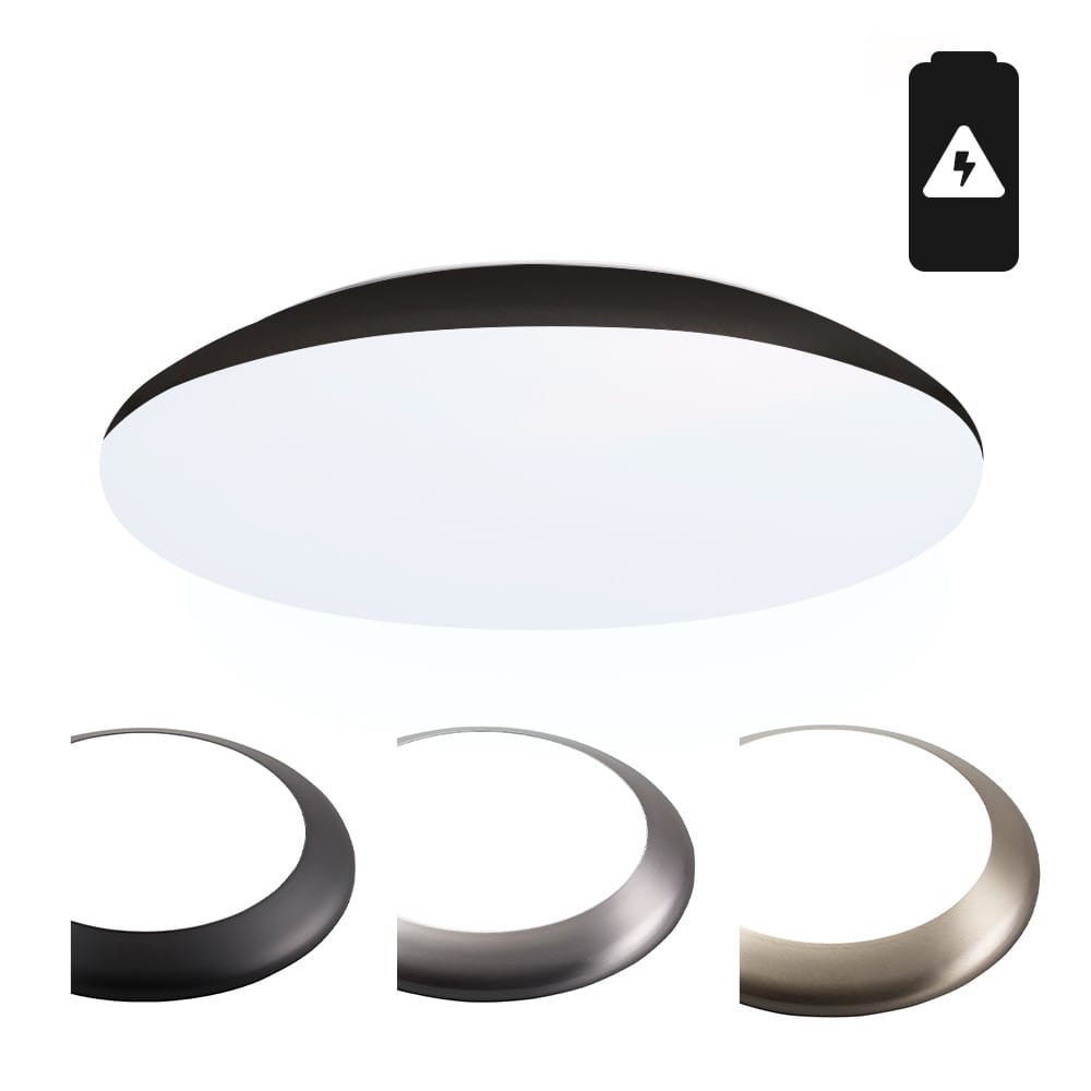 LED Bulkhead - Diameter 38cm - 25 Watt 2600 lumen - 6500K daglicht wit - IP65 waterdicht - Vandalismeproof - Met noodaccu - Voor binnen en buiten - Zwart afbeelding
