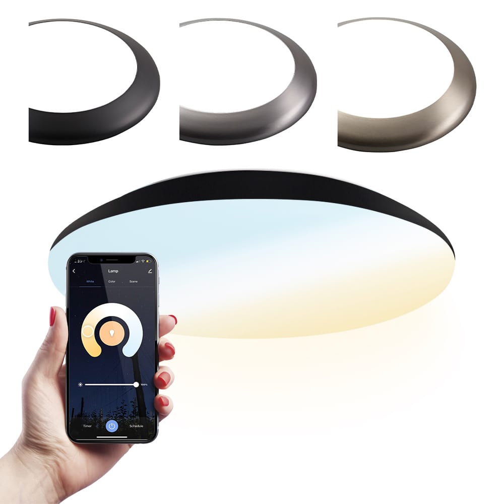Smart plafondlamp - bulkhead - 18W 1800lm - Ø30cm - IP65 waterdicht - White ambience - Wifi + Bluetooth - Google Home, Amazon Alexa en Siri - Zwart - Badkamerlamp afbeelding