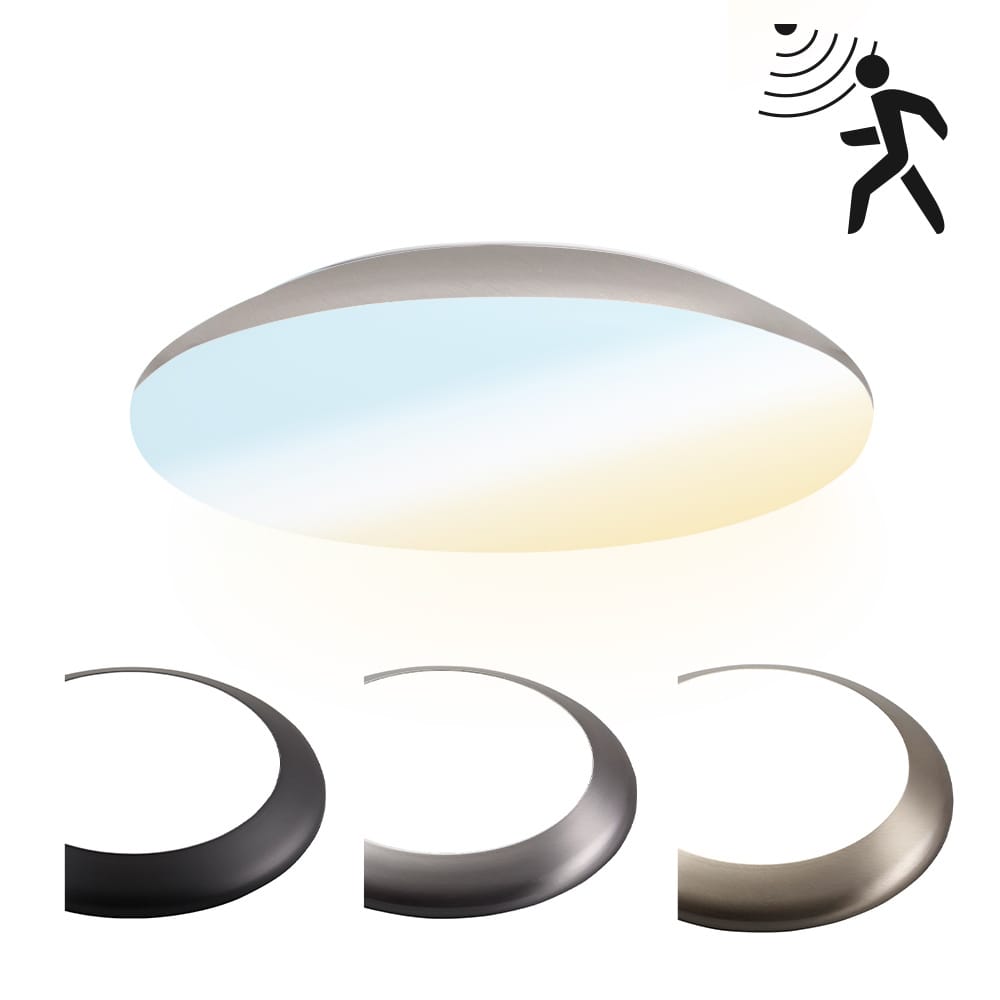 LED Bulkhead - Bewegingssensor - Ø25 cm - 12 watt - 1300 Lumen - 3 Lichtkleuren - CCT Switch - IP65 Waterdicht - IK10 - Chroom - Plafondlamp afbeelding